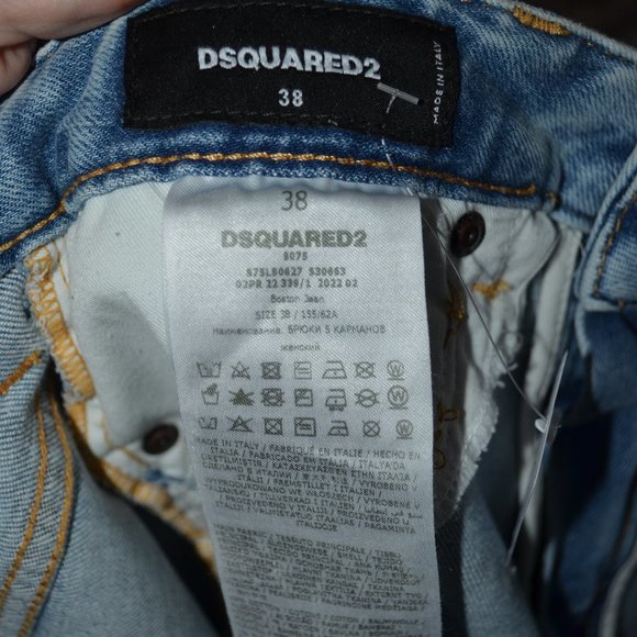 NWOT $1160 38 4 DSQUARED2 Boston Straight Leg Distressed Bow Detail Blue Jeans - Picture 8 of 9